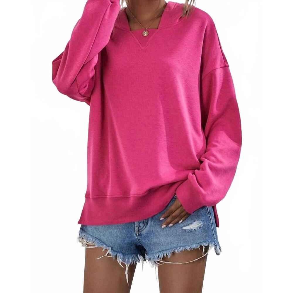 NEW LILY CLOTHING fleece hooded pullover in hot pink